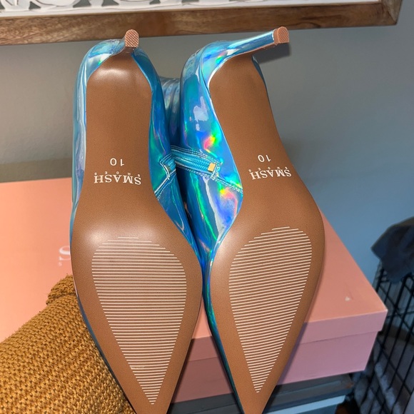 Smash KAY Womens Vegan Leather Holographic Cushioned Footbed Knee-High Boots NIB - Picture 7 of 12